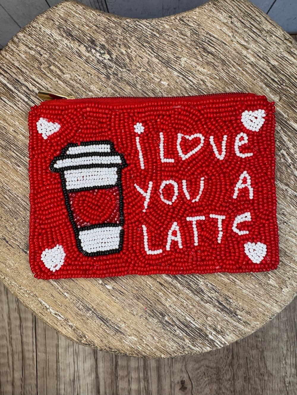 Beaded Coin Purse Red Latte Love Red Wallet Travel Pouch Womens Accessories
